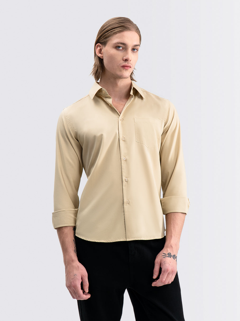 Iron Free Long Shirt Khaki