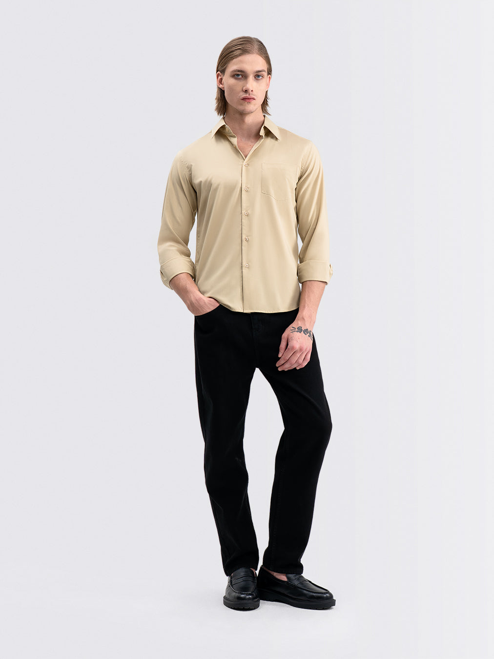 Iron Free Long Shirt Khaki