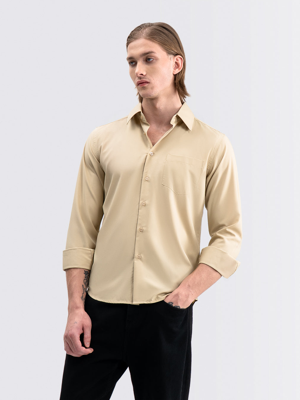Iron Free Long Shirt Khaki
