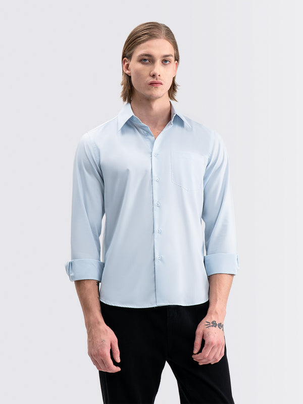 Iron Free Long Shirt Sky Blue