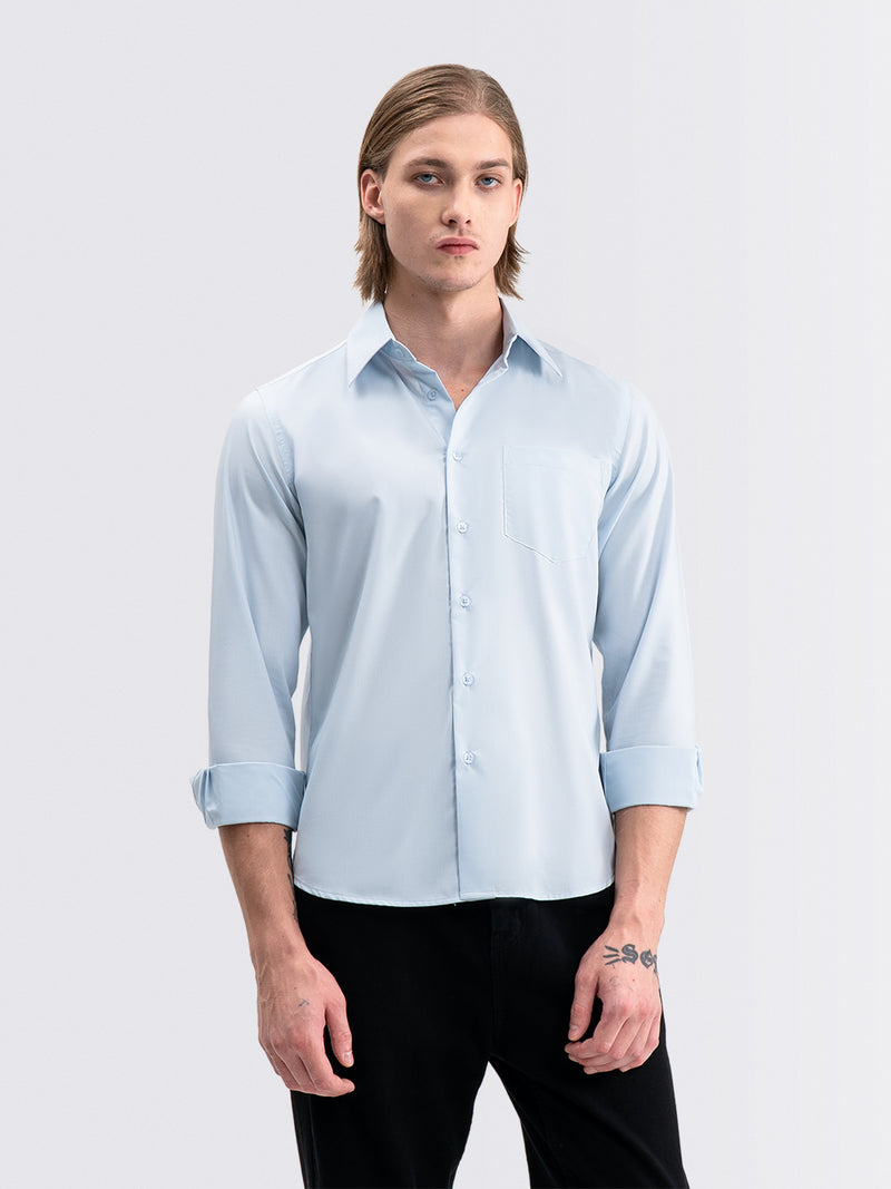 Iron Free Long Shirt Sky Blue