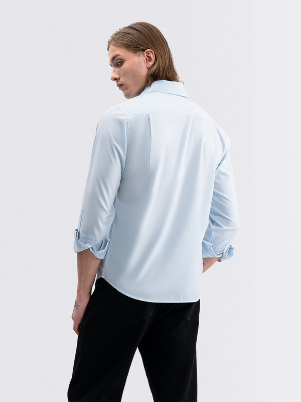 Iron Free Long Shirt Sky Blue
