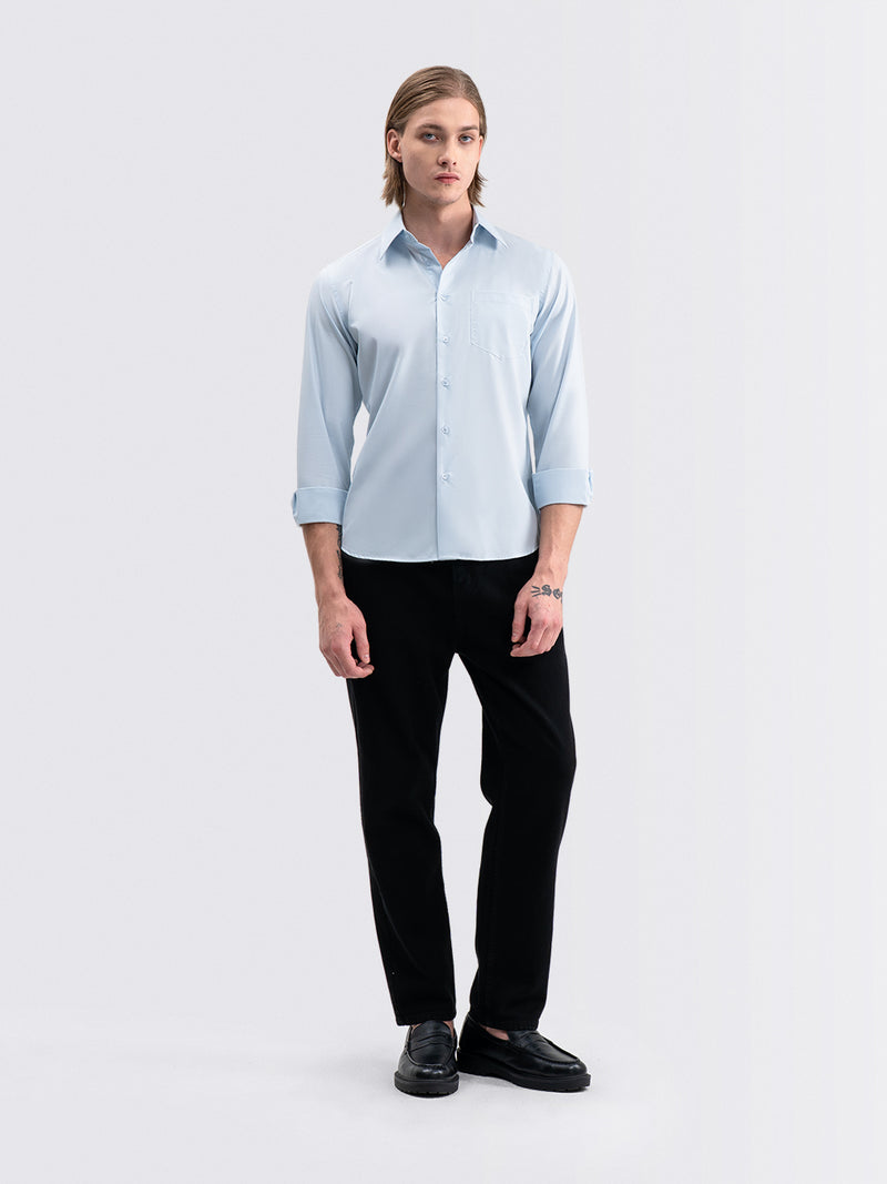 Iron Free Long Shirt Sky Blue
