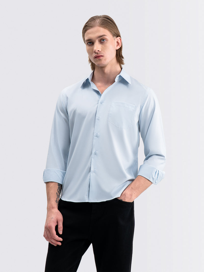 Iron Free Long Shirt Sky Blue