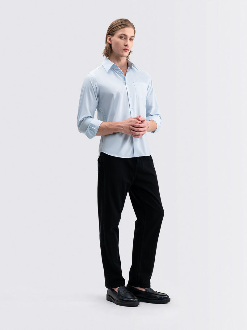 Iron Free Long Shirt Sky Blue
